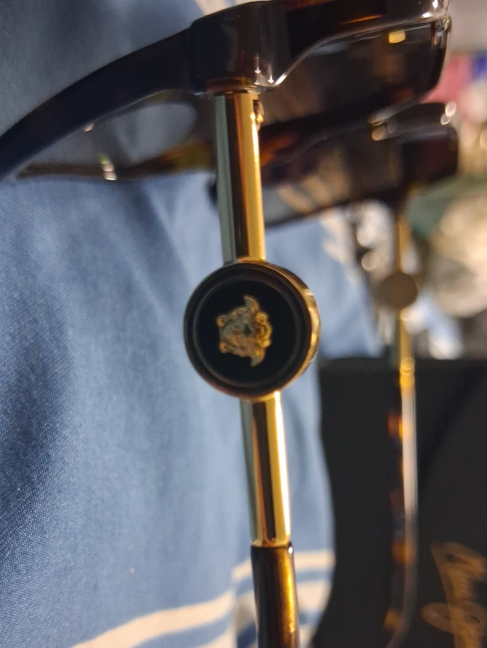 Versace Gold and Tortoiseshell Men’s Sunglasses with Medusa Detail